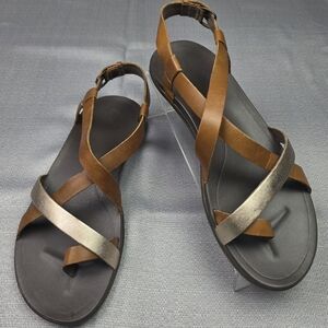OluKai Tan and Silver Women's Sandals